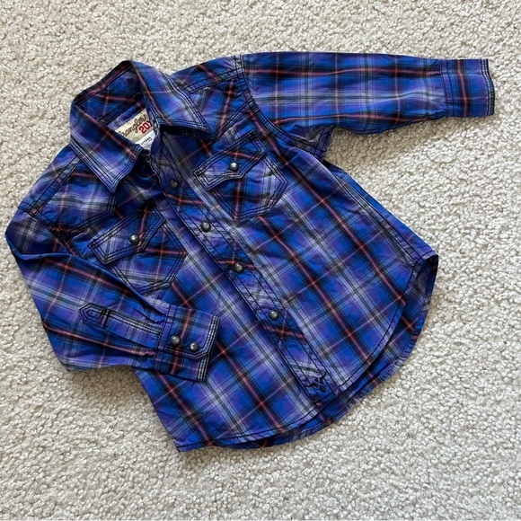 Wrangler 20X Long Sleeve Button Down Shirt Kids Boys Size XXS 2T-3T Plaid - Picture 2 of 11